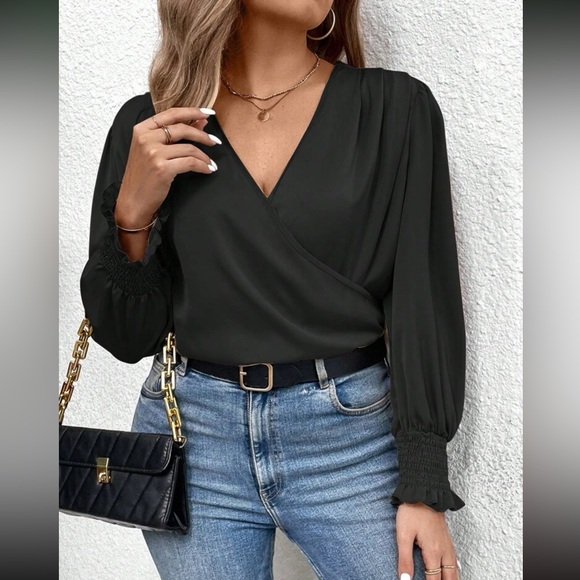 Luxe surplice neck blouse - Picture 1 of 15